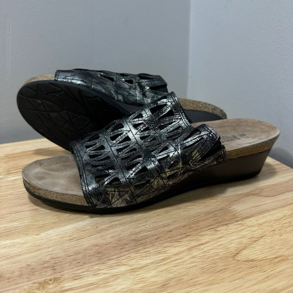 Naot Womens Crown Metallic Size 39 US 8 Wedge Heel Cork Slide Leather